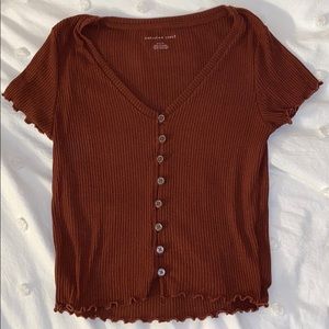 AE Burnt Orange Crop Top With Lettuce Detailing